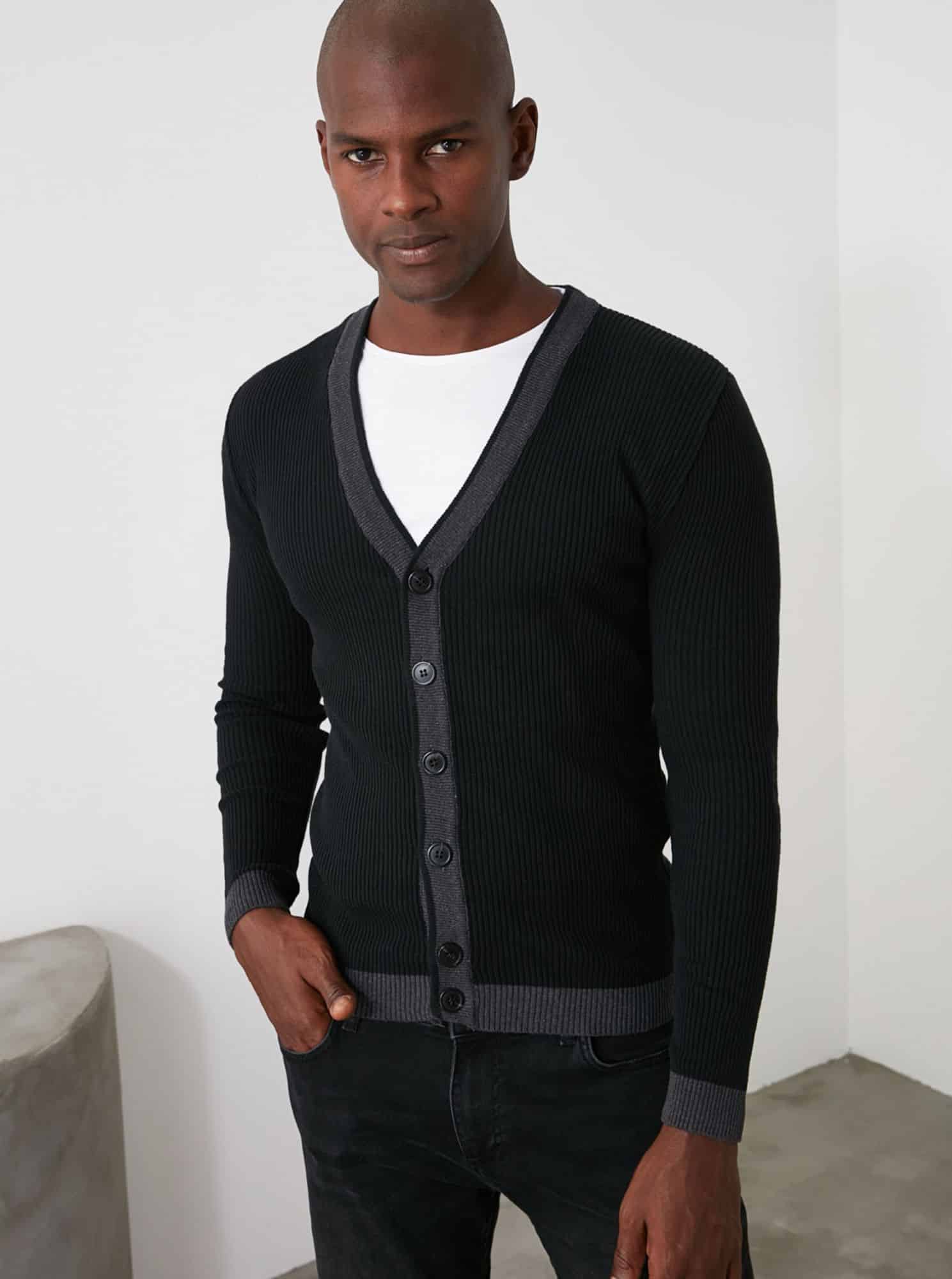 Černý pánský kardigan Trendyol