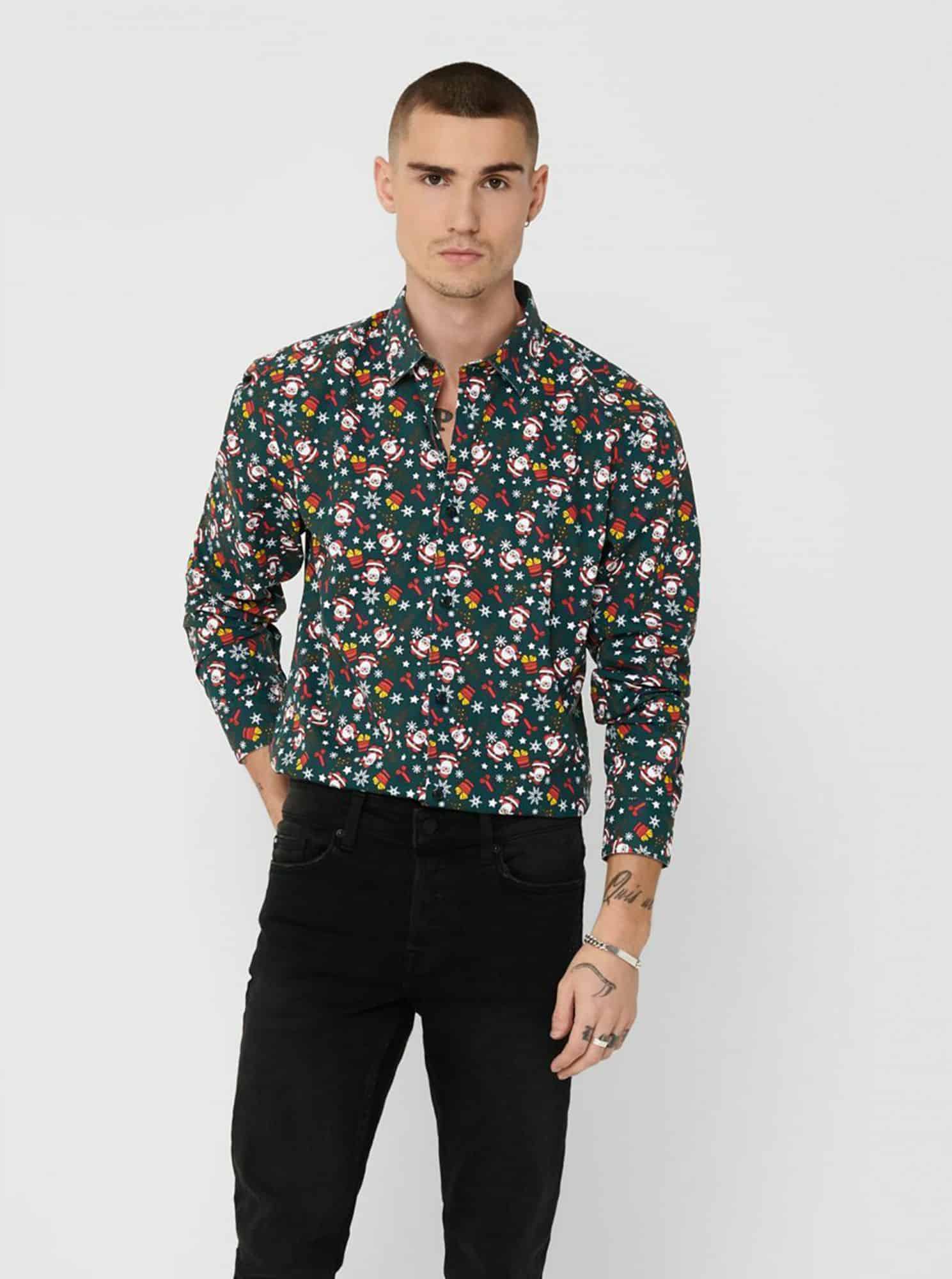 Zelená košile s vánočním motivem ONLY & SONS Xmas