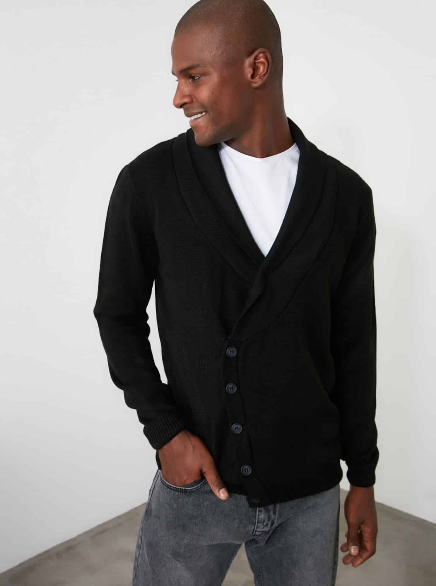 Černý pánský kardigan Trendyol