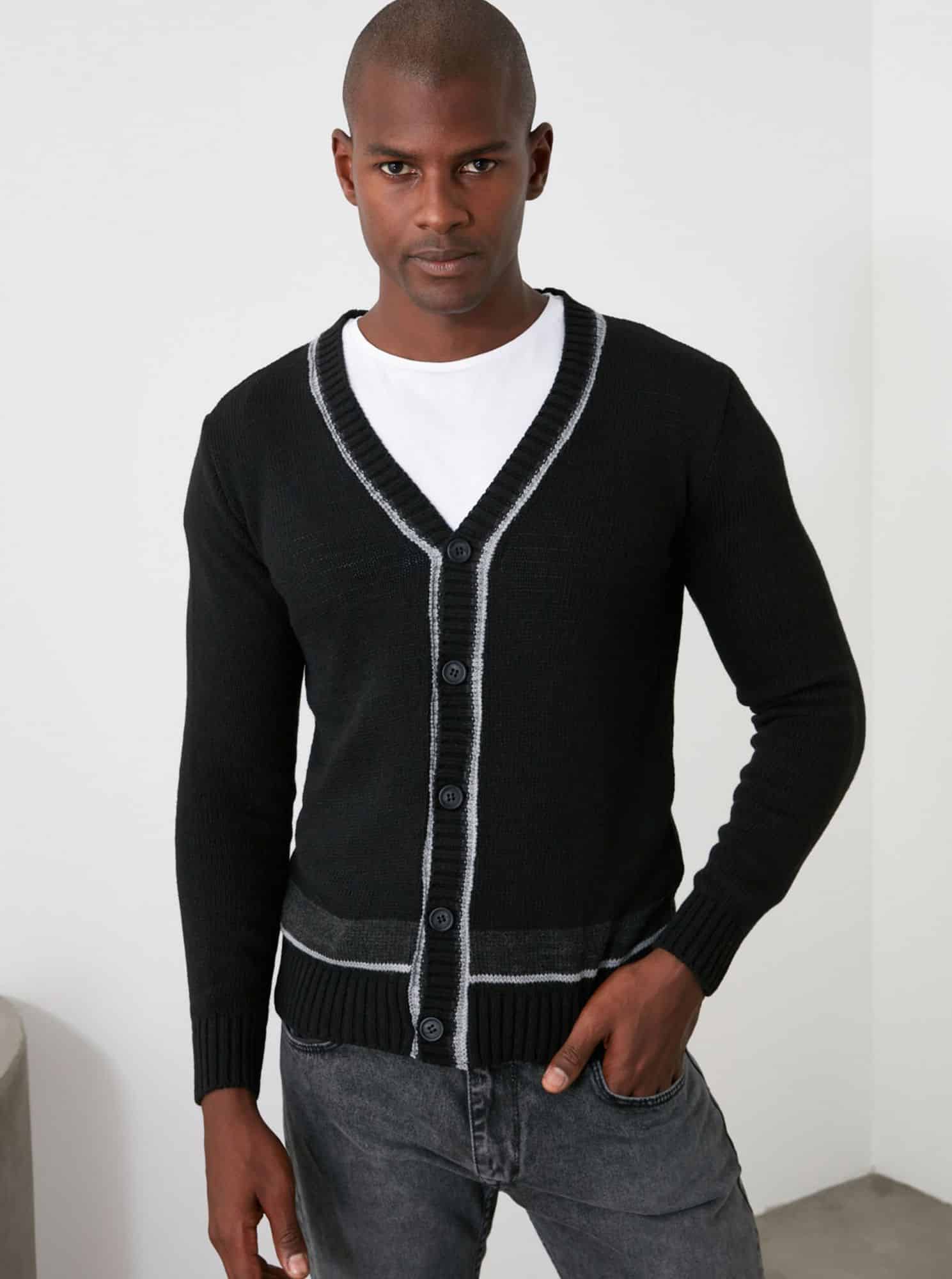 Černý pánský kardigan Trendyol