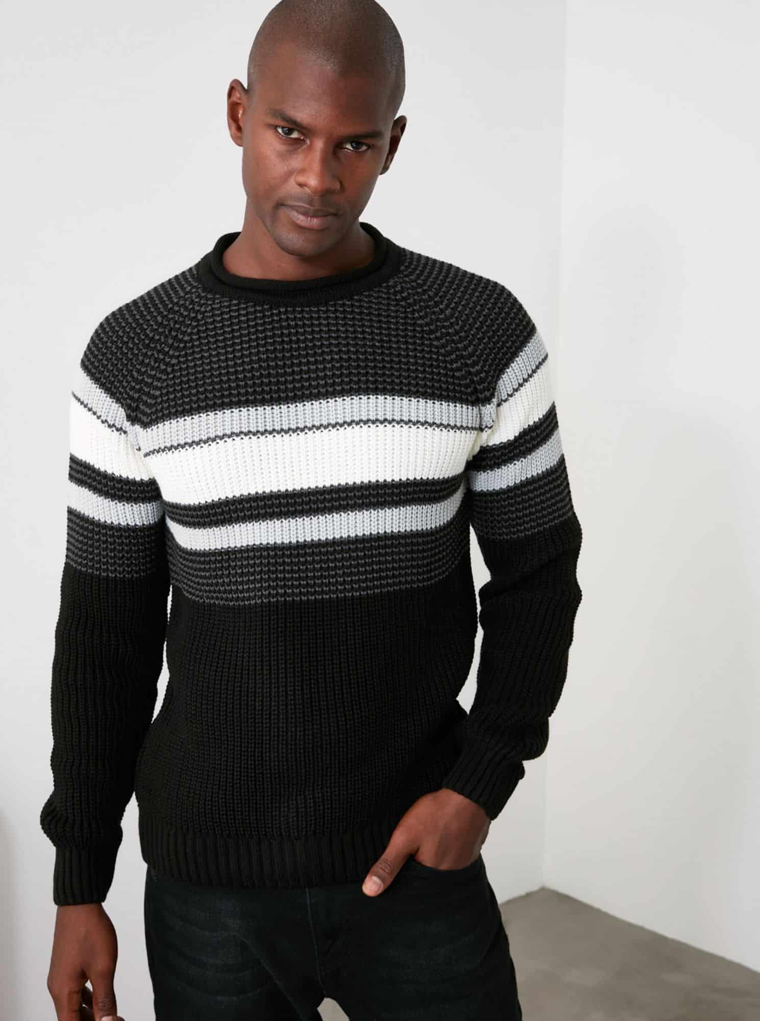 Šedo-černý pánský svetr Trendyol