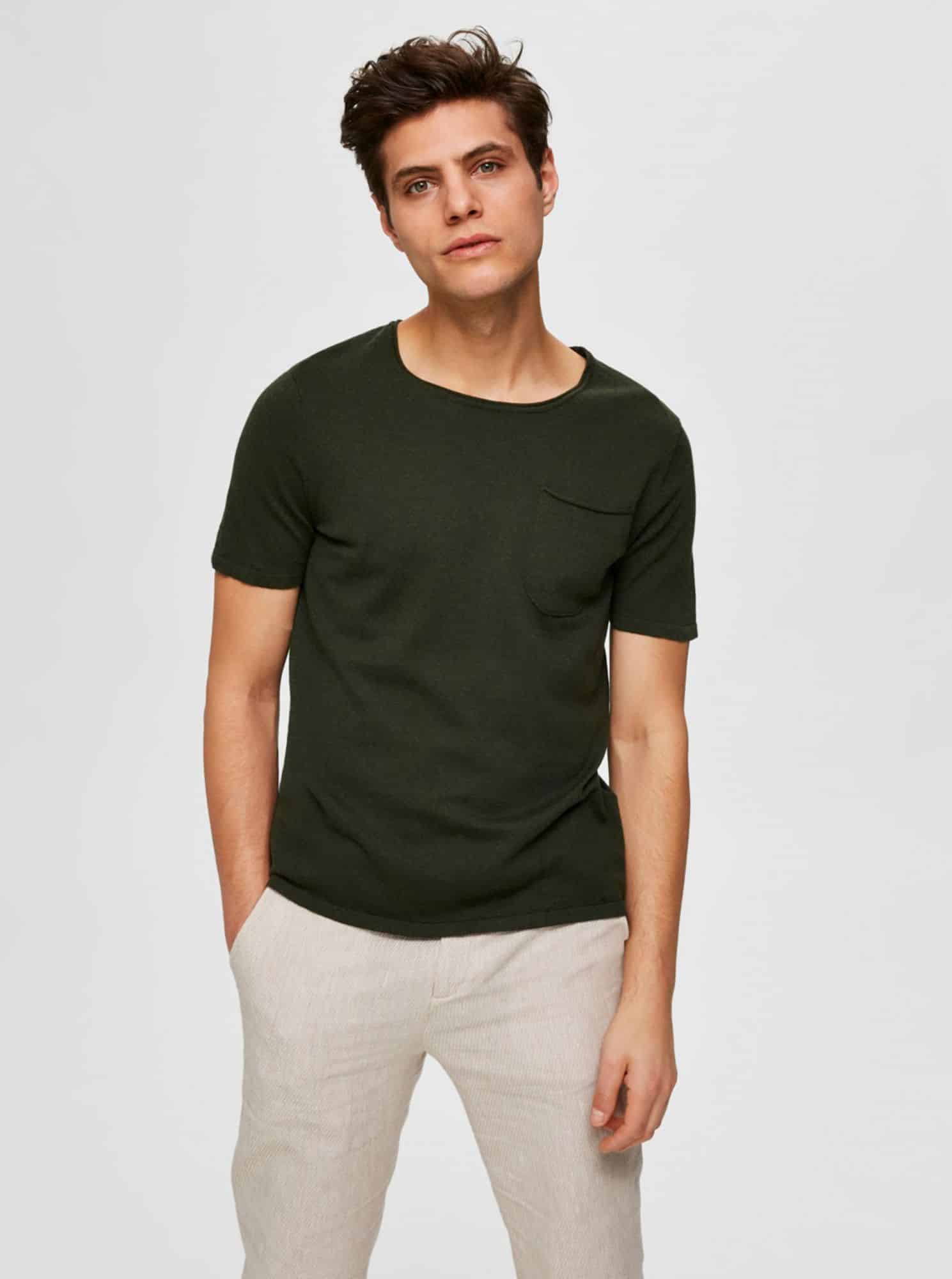 Selected Homme khaki pánské basic tričko