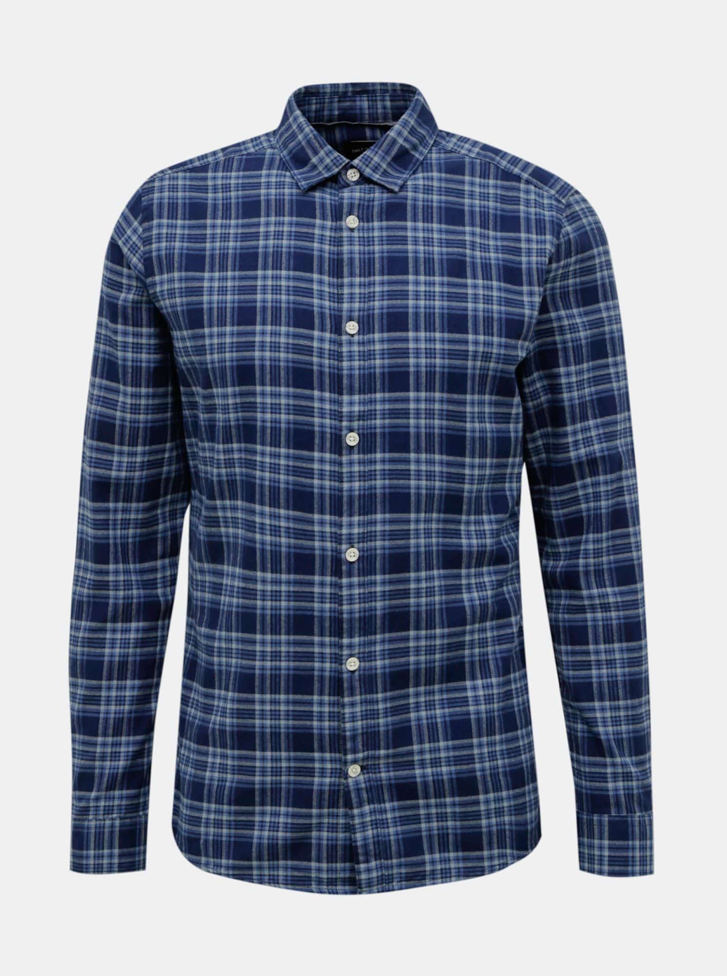 ONLY & SONS modrá kostkovaná pánská košile New Omar