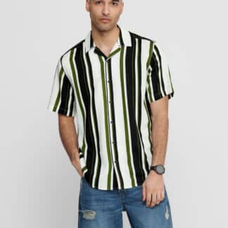 ONLY & SONS zeleno-bílá pruhovaná košile Wayni