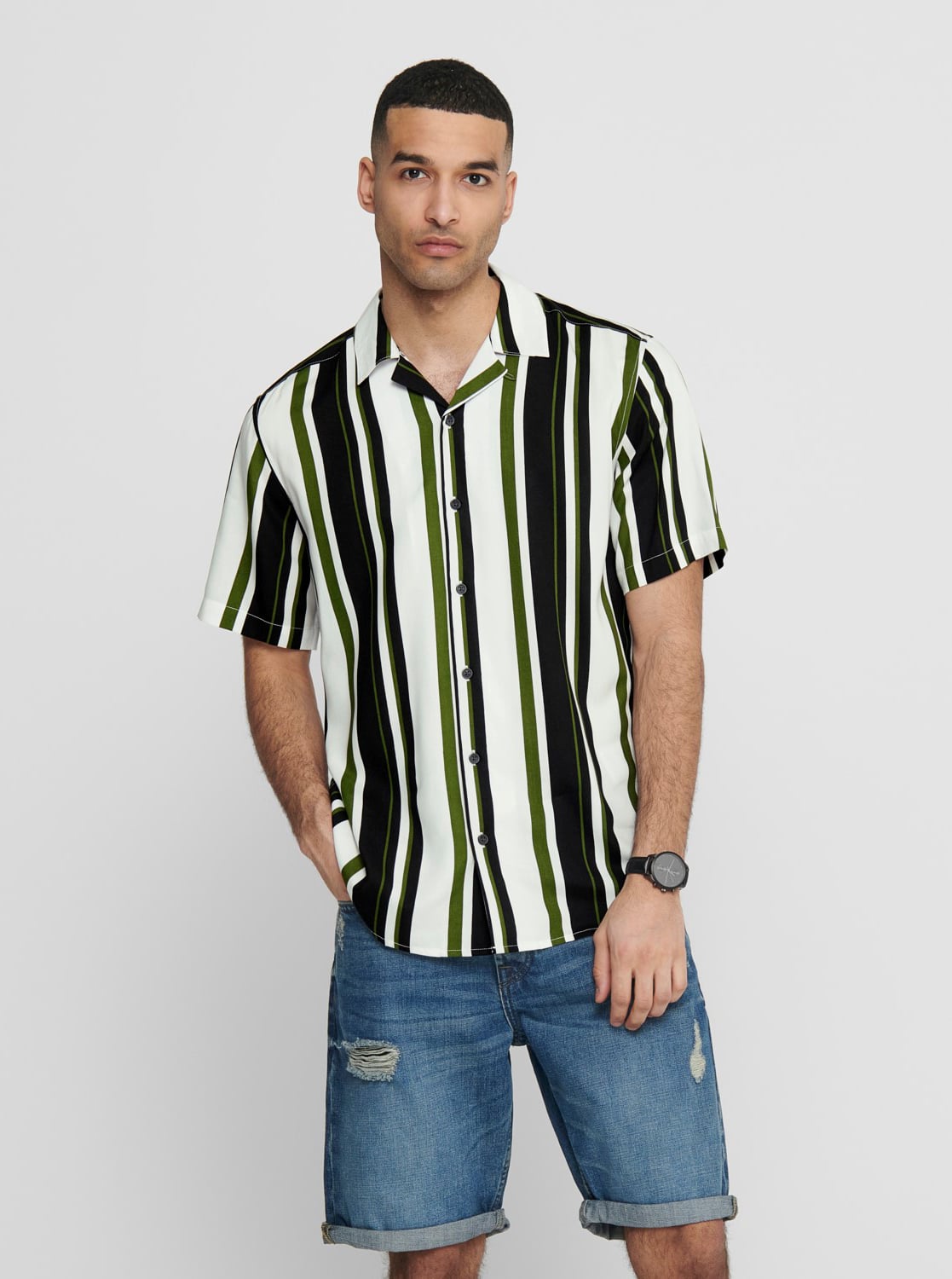 ONLY & SONS zeleno-bílá pruhovaná košile Wayni