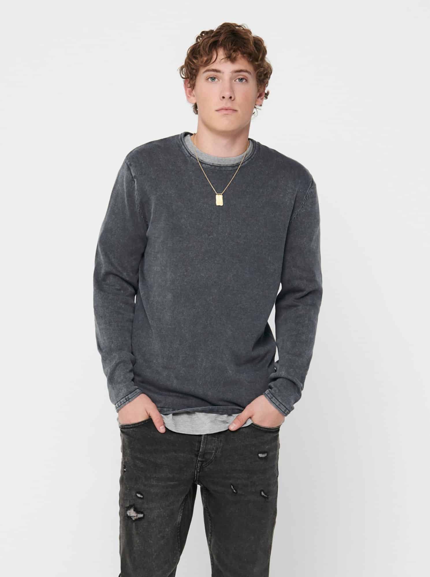 ONLY & SONS šedý pánský svetr Garson