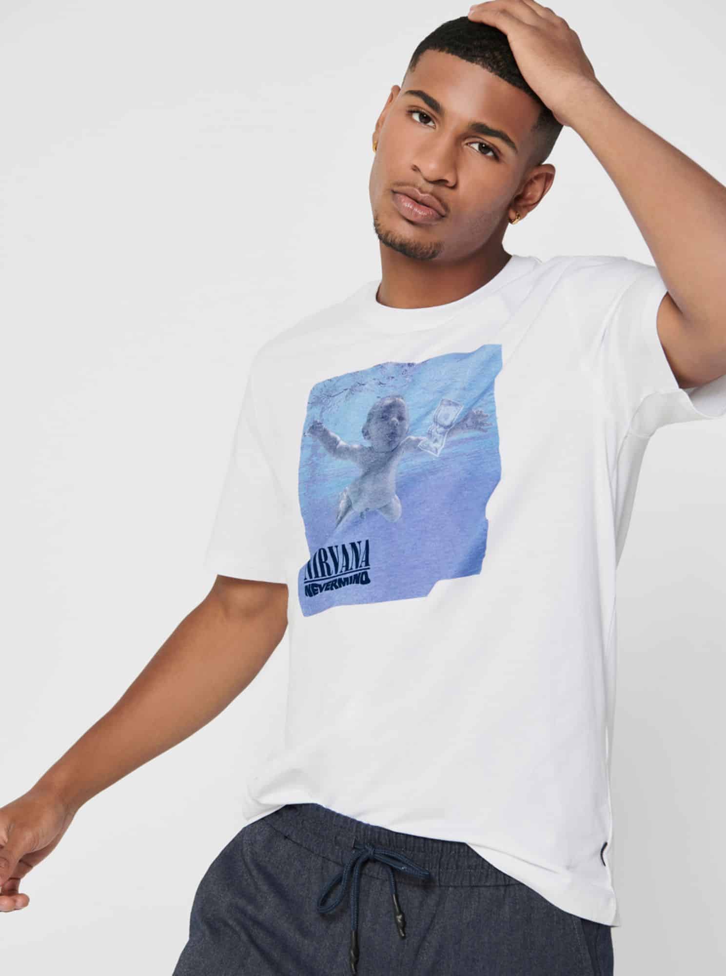 ONLY & SONS bílé pánské tričko Nirvana s potiskem