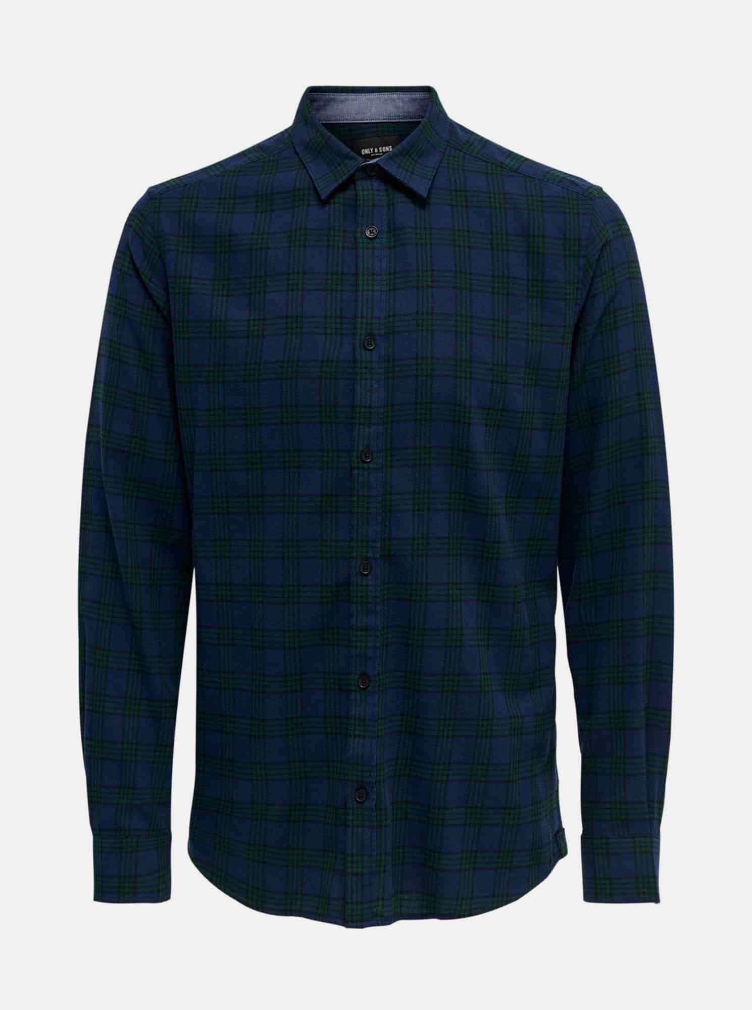 ONLY & SONS modro-zelená pánská kostkovaná košile