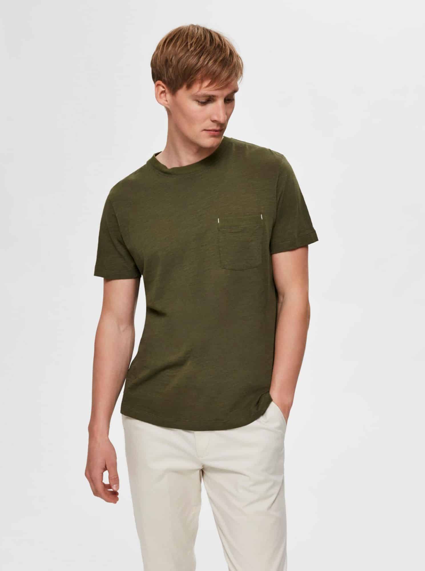Selected Homme khaki pánské basic tričko Jared