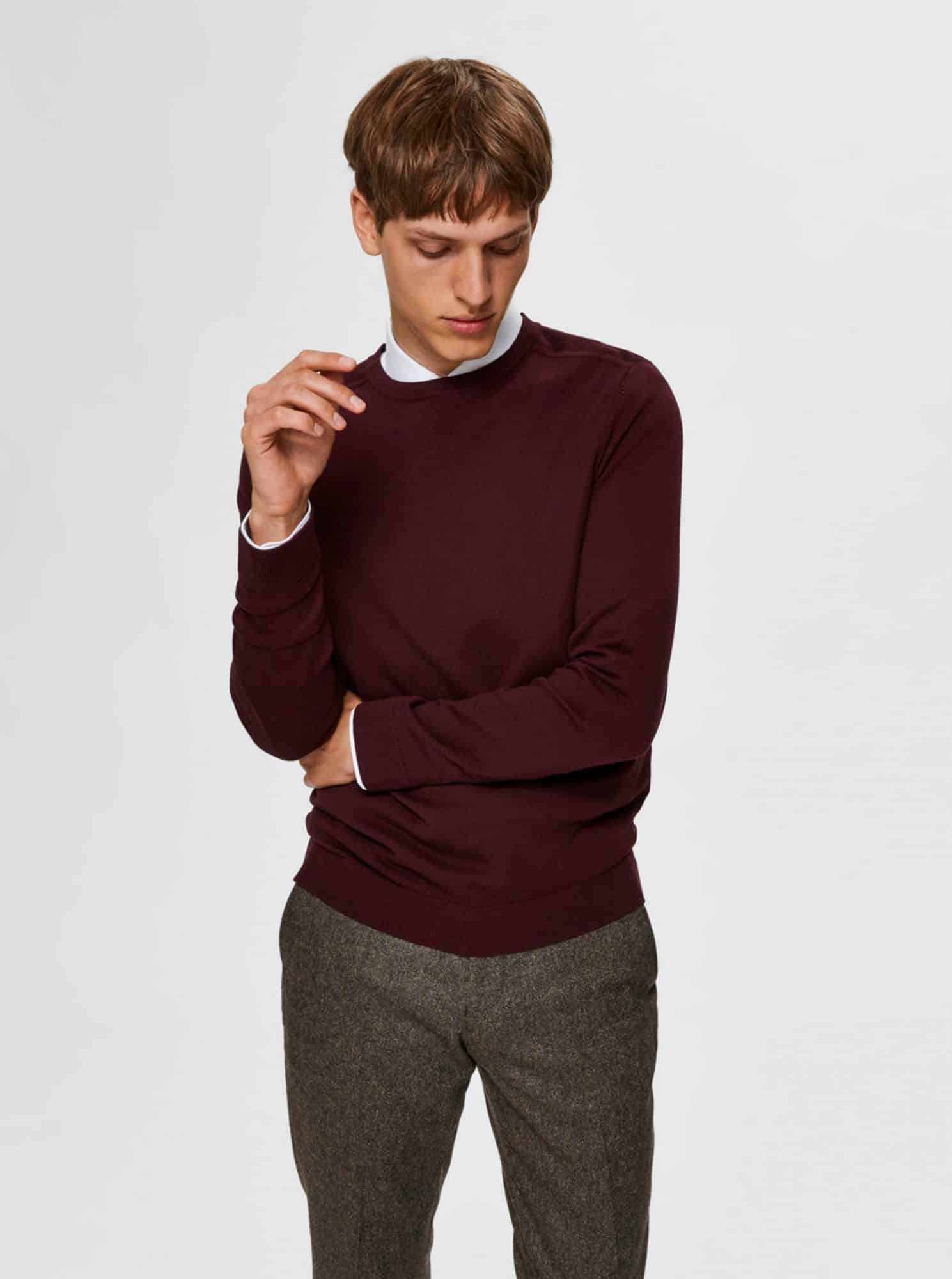 Selected Homme vínový pánský basic svetr Berg