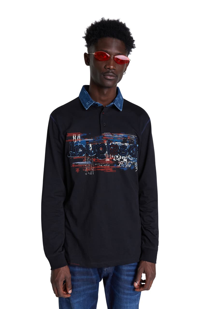 Desigual modré pánské tričko Polo Orson s logem