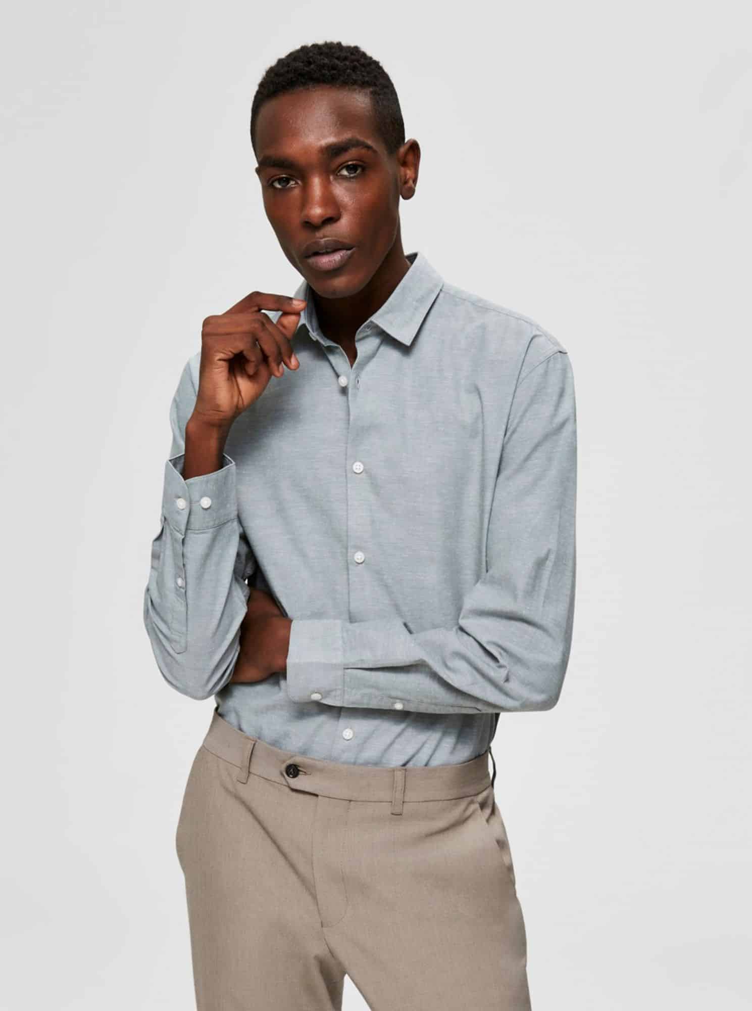 Selected Homme šedo-zelená slim fit košile Linen