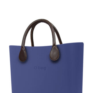O bag  modrá kabelka MINI Cobalto s hnědými krátkými koženkovými držadly