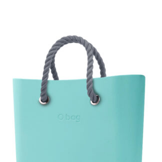 O bag tyrkysová kabelka MINI Tiffany s šedými krátkými provazovými držadly