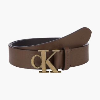 Calvin Klein hnědý kožený pánský pásek Mono Plaque Belt