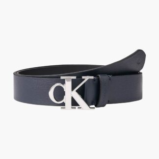 Calvin Klein modrý pánský kožený pásek Mono Plaque Belt