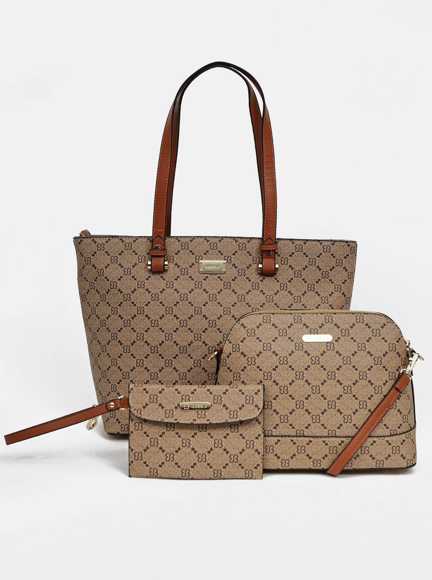 Hnědá kabelka s crossbody kabelkou a peněženkou 3v1 Bessie London