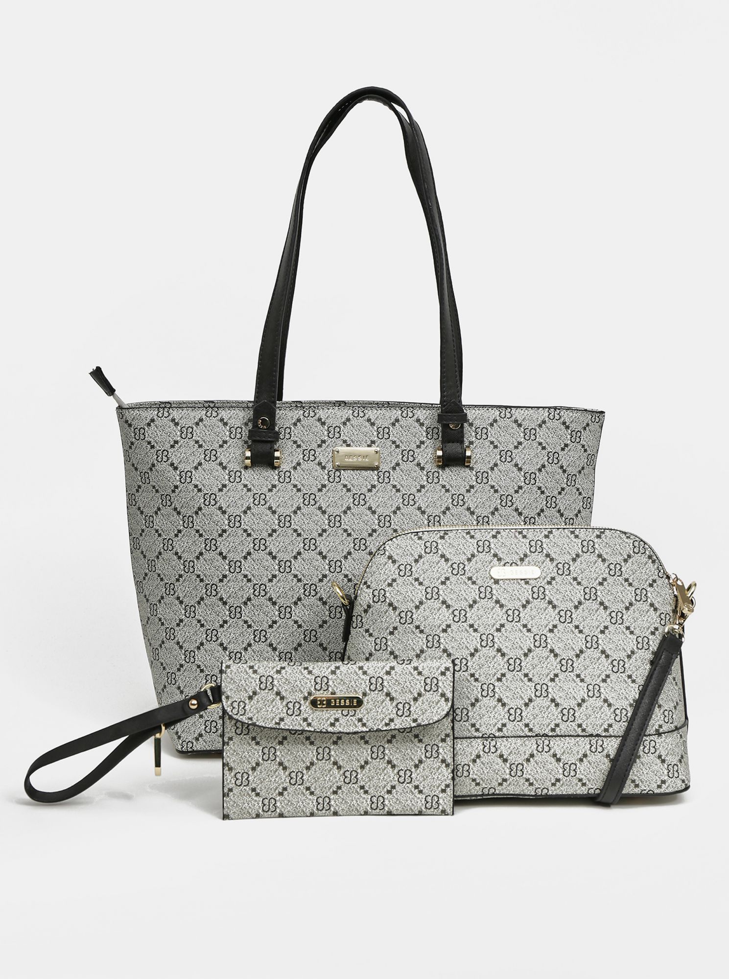 Šedá kabelka s crossbody kabelkou a peněženkou 3v1 Bessie London