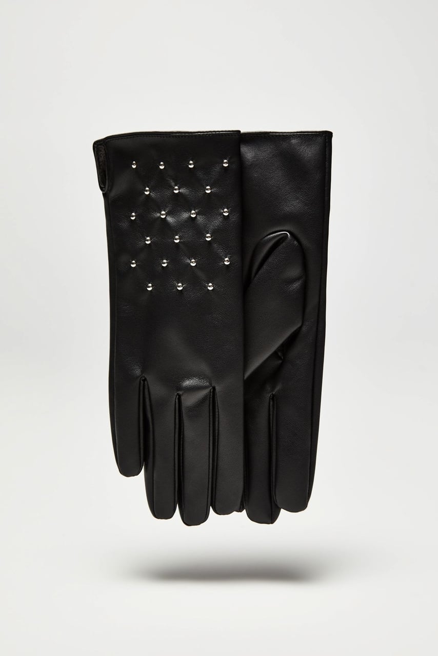 Moodo černé rukavice se stříbrnými cvočky