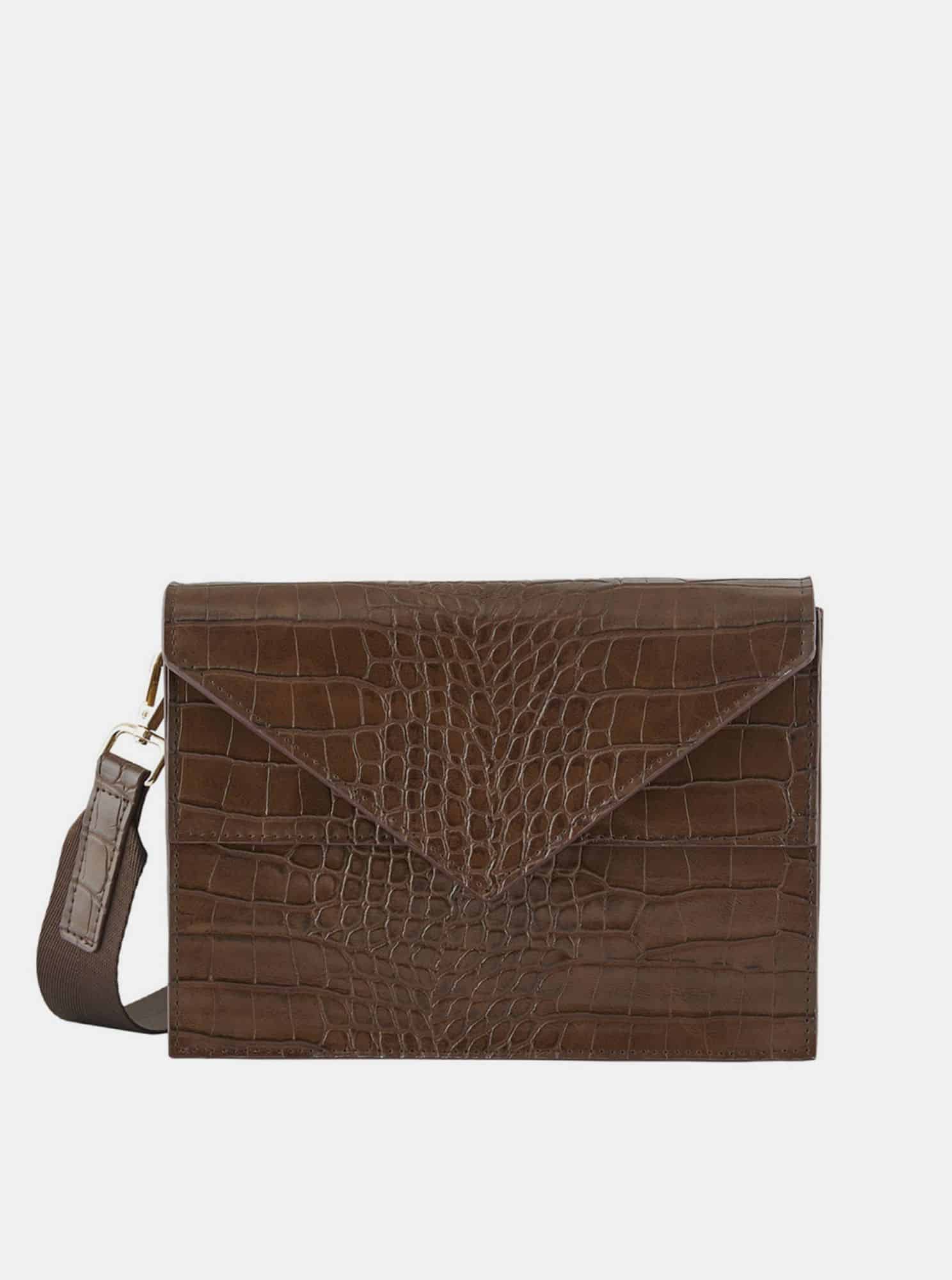 Hnědá kabelka s krokodýlím vzorem Pieces Symfoni