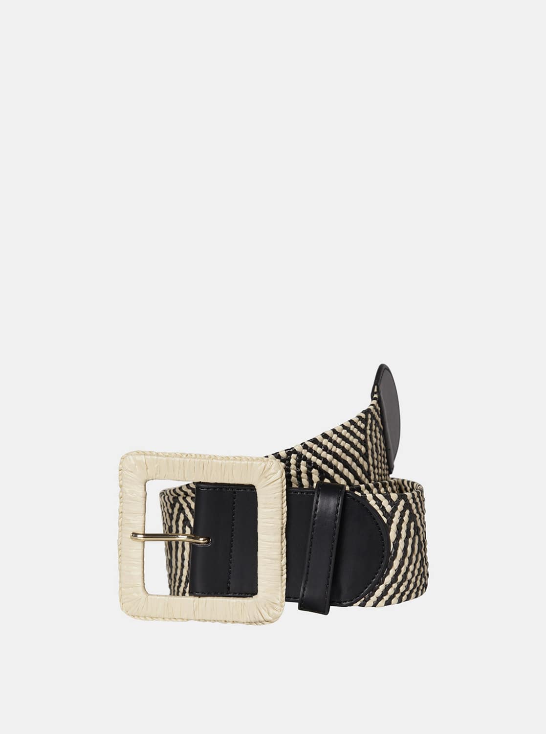 Krémové-černý vzorovaný pásek Pieces Corina