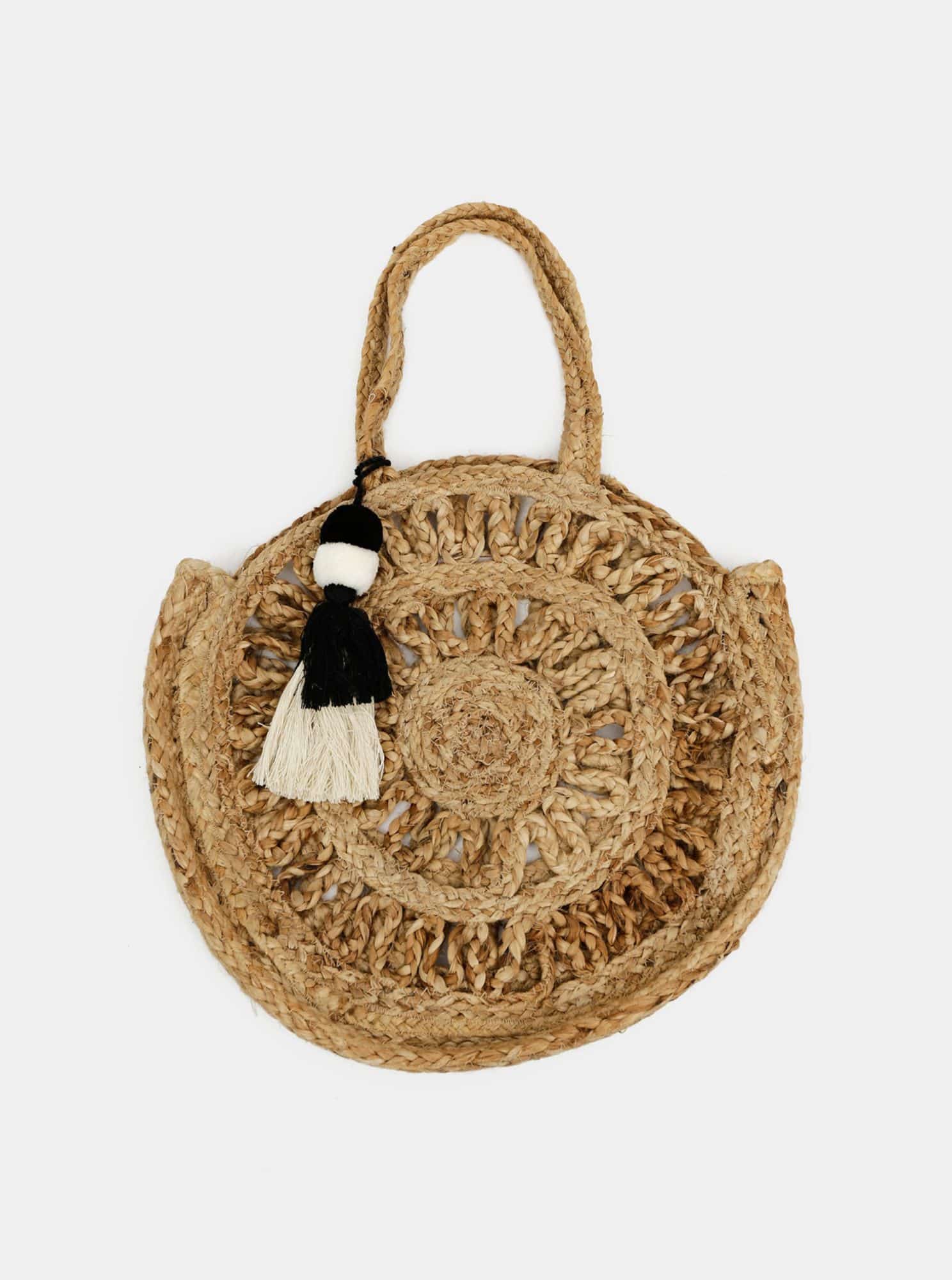 Světle hnědá jutová kabelka Pieces Mani