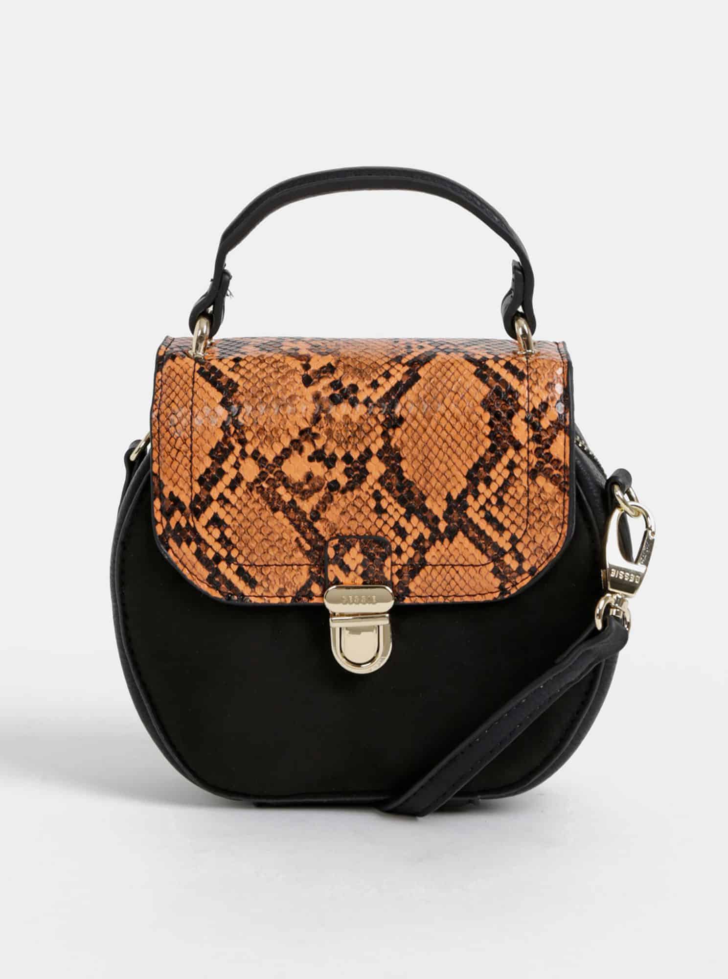 Černá crossbody kabelka v semišové úpravě s hadím vzorem Bessie London