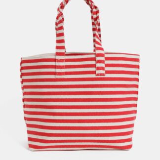 Krémovo-červená pruhovaná plážová taška Pieces Barbaro