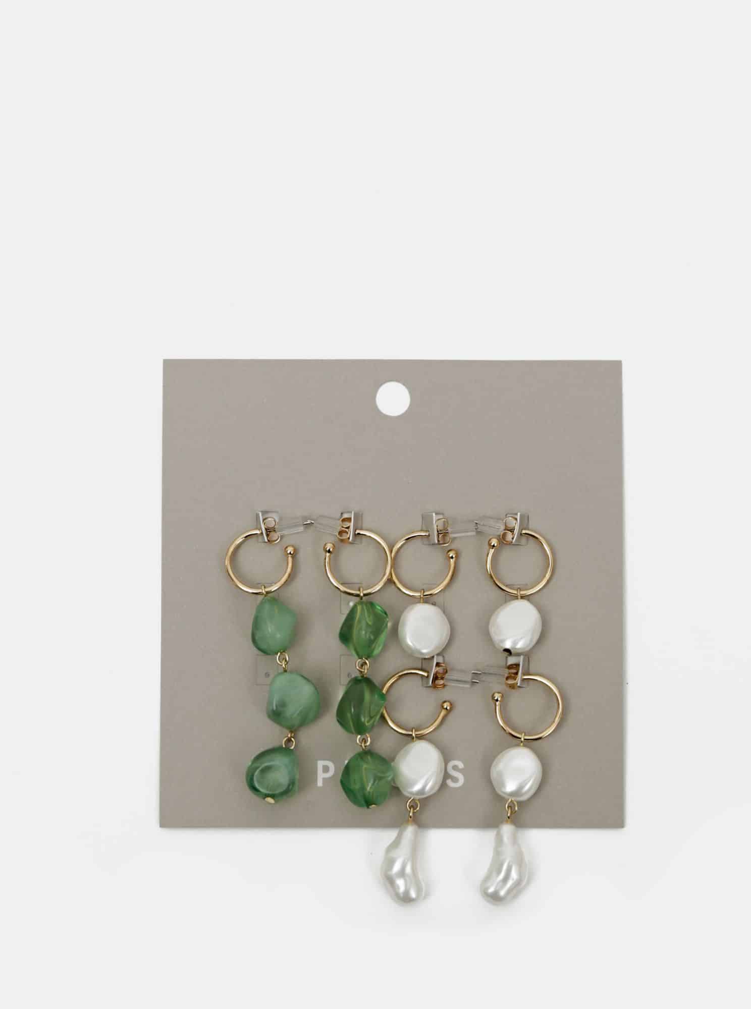 Sada tří párů náušnic v zelené a bílé barvě Pieces Nirma