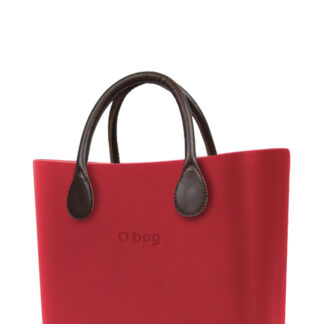 O bag kabelka MINI Rosso s hnědými krátkými koženkovými držadly