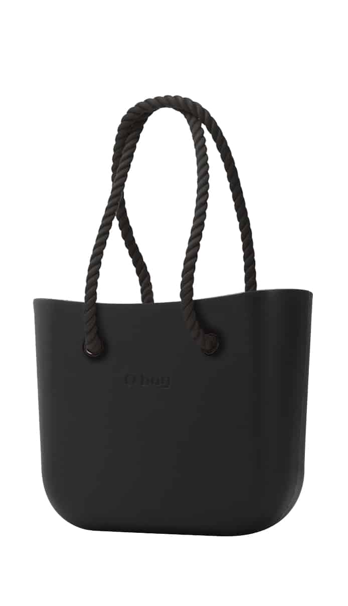 O bag kabelka MINI Nero s černými dlouhými provazy