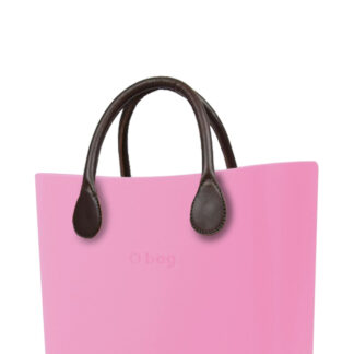 O bag kabelka MINI Pink s hnědými krátkými koženkovými držadly