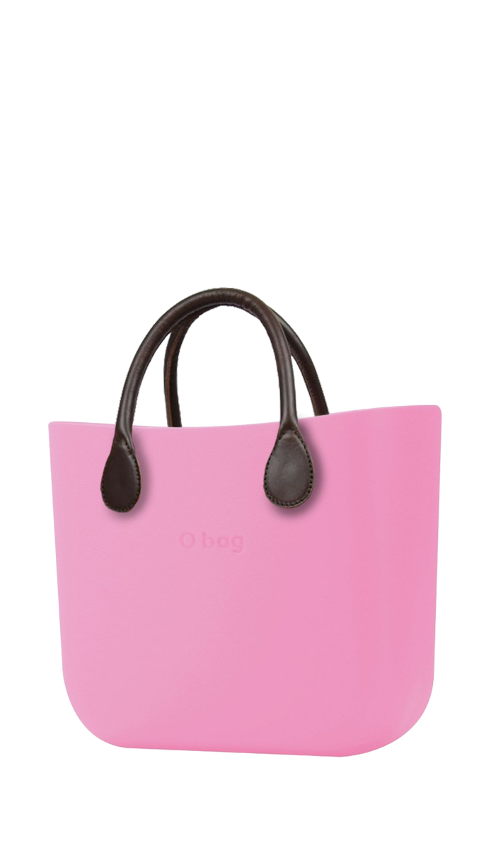 O bag kabelka MINI Pink s hnědými krátkými koženkovými držadly