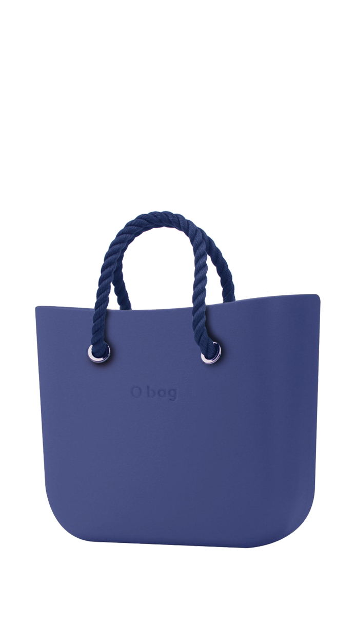 O bag kabelka MINI Cobalto s tmavě modrými krátkými provazovými držadly